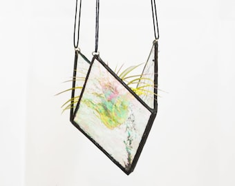 Iridescent Glass Air Plant Dangler - Handmade Stained Glass Plant Holder  - Made to Order