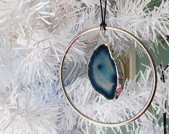 Agate Slice in Silver Ring Sun Catcher and Christmas Tree Ornament - Ready to Ship!