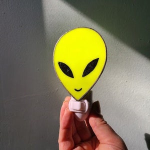 Stained Glass Alien Face Night Light - Hand-Painted Home Decor - Made to Order
