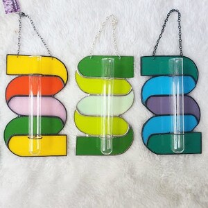 Mod Style Squiggle Stained Glass Bud Vase - Retro 60&#39;s Inspired Propagation Station - READY TO SHIP!