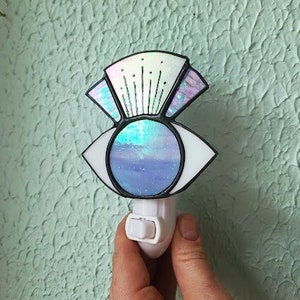 Stained Glass Eye Night Light - Hand-Painted Art Deco Decor - Ready to Ship!
