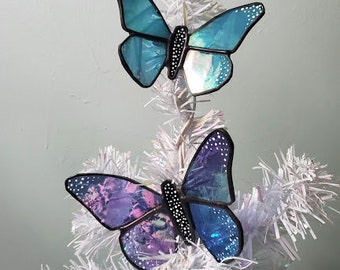 3D Clip-On Butterfly Tree Toppers- Iridescent Stained Glass Christmas Decor - Made to Order