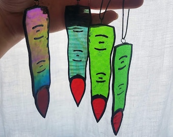 Witch Finger Mini Sun Catcher - Handmade Stained Glass Window Decor or Christmas Tree Ornament