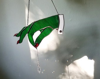 Witch Hand Pendulum Sun Catcher - Iridescent Green, Purple, or Clear Stained Glass Rainbow Maker - Made to Order