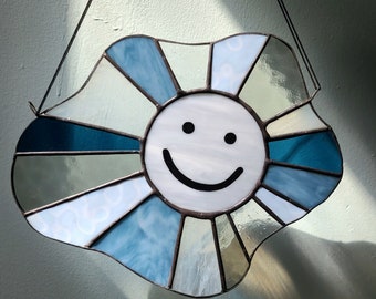Moonbeam Sun Catcher  - Handmade Man in the Moon - Smiley Face Stained Glass Decor - Ready to Ship!