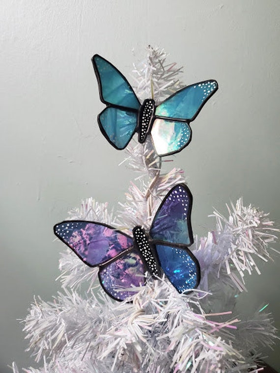 3D Clip-on Butterfly Tree Toppers Iridescent Stained Glass