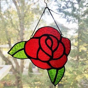 Stained Glass Rose Blossom Sun Catcher Pink or Red Flower Petals Handmade Made to Order VDAY DEADLINE FEB 1 image 5