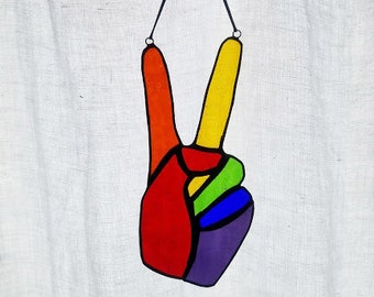 Rainbow Peace Stained Glass Sun Catcher - Benefiting The Okra Project - Made to Order