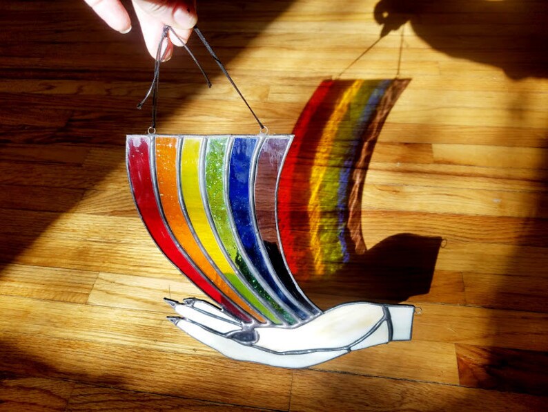 Rainbow Maker Corner Sun Catcher Handmade Stained Glass Hand Art Made to Order image 4