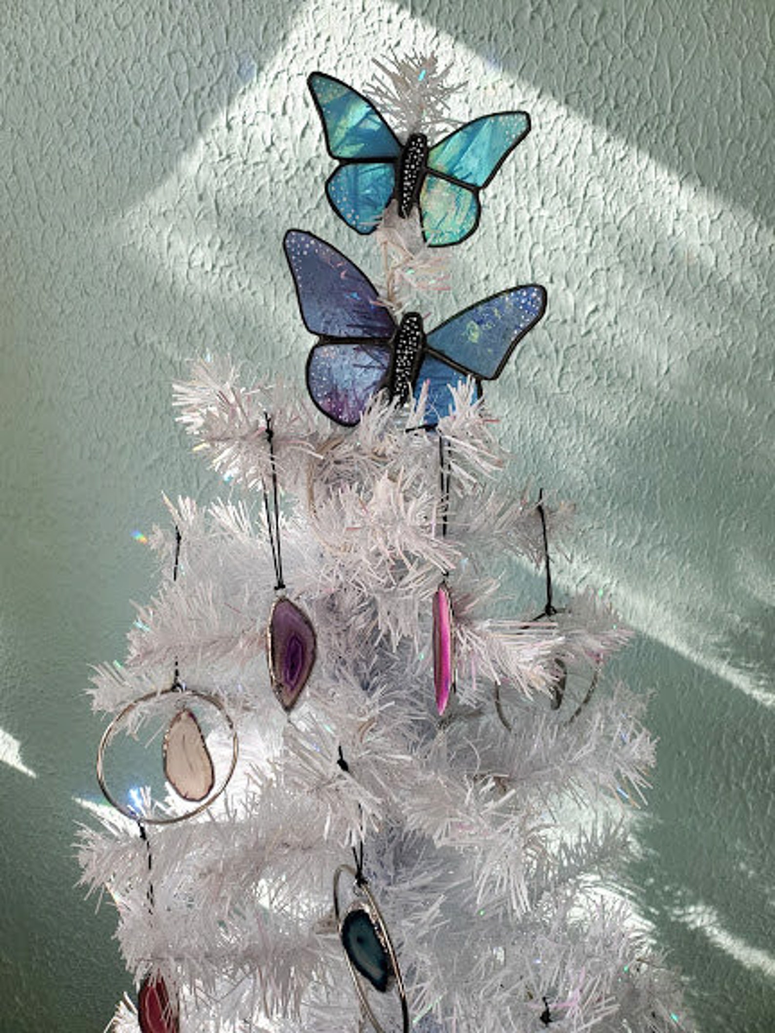 3D Clipon Butterfly Tree Toppers Iridescent Stained Glass Christmas