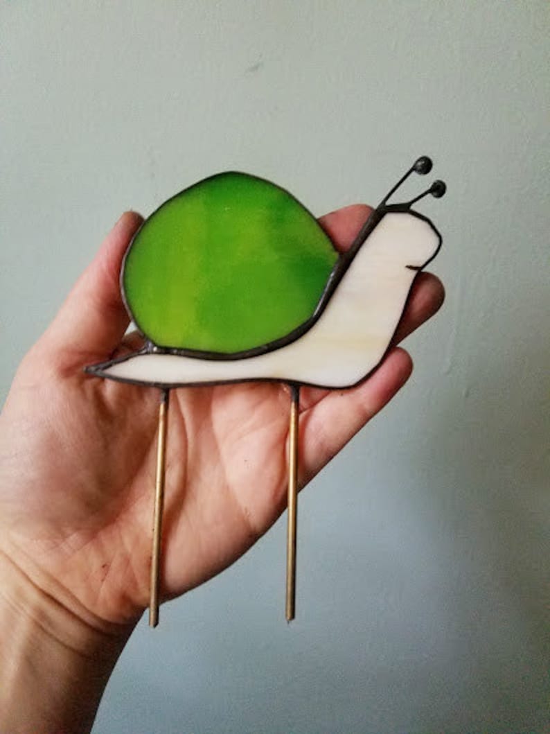 Snail Plant Stake Stained Glass Planter Accessory Made to Order image 4