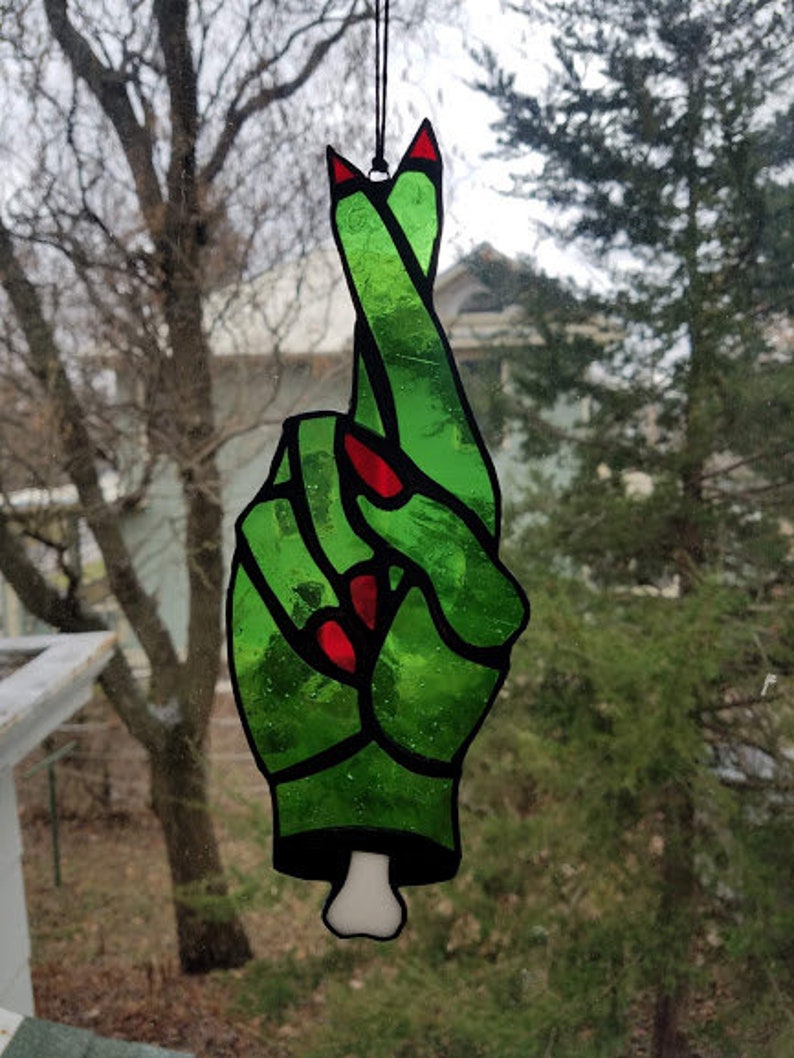 Fingers Crossed Witch Hand Sun Catcher Stained Glass Made to Order image 3