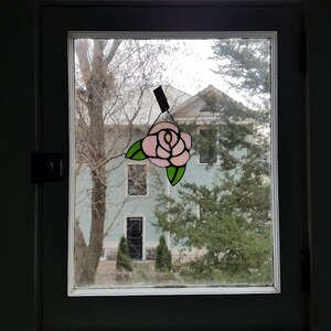 Stained Glass Rose Blossom Sun Catcher Pink or Red Flower Petals Handmade Made to Order VDAY DEADLINE FEB 1 image 4