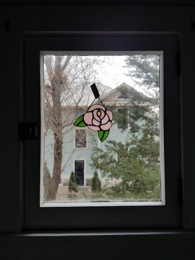 Stained Glass Rose Blossom Sun Catcher Pink or Red Flower Petals Handmade Made to Order VDAY DEADLINE FEB 1 image 4