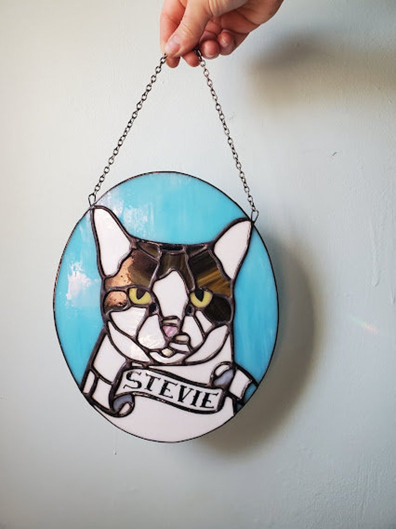 Custom Pet Portrait Deluxe, One of a Kind Stained Glass Sun Catcher Pet Memorial Made to Order image 5