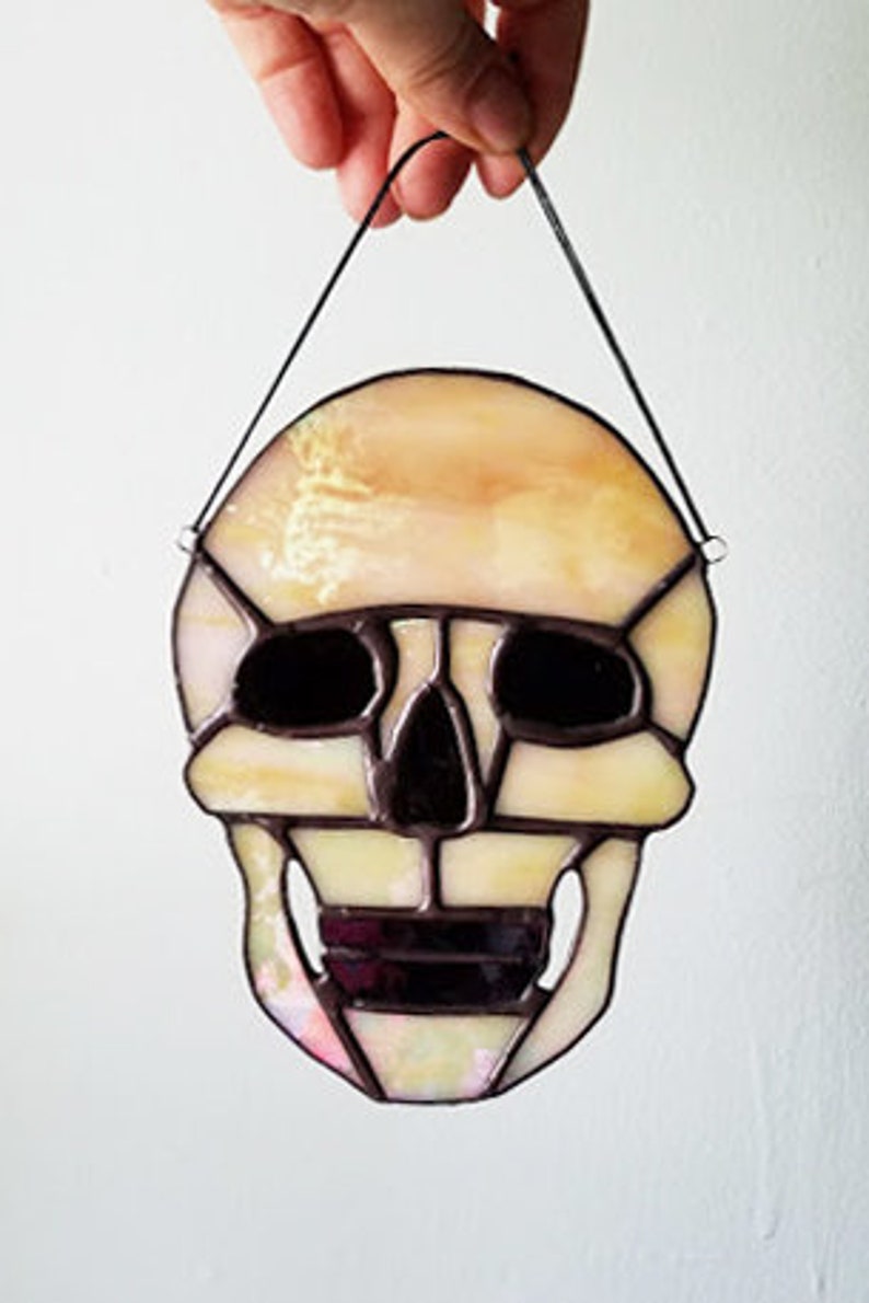 Mini Skull Stained Glass Hanging Stained Glass Made to Order image 3