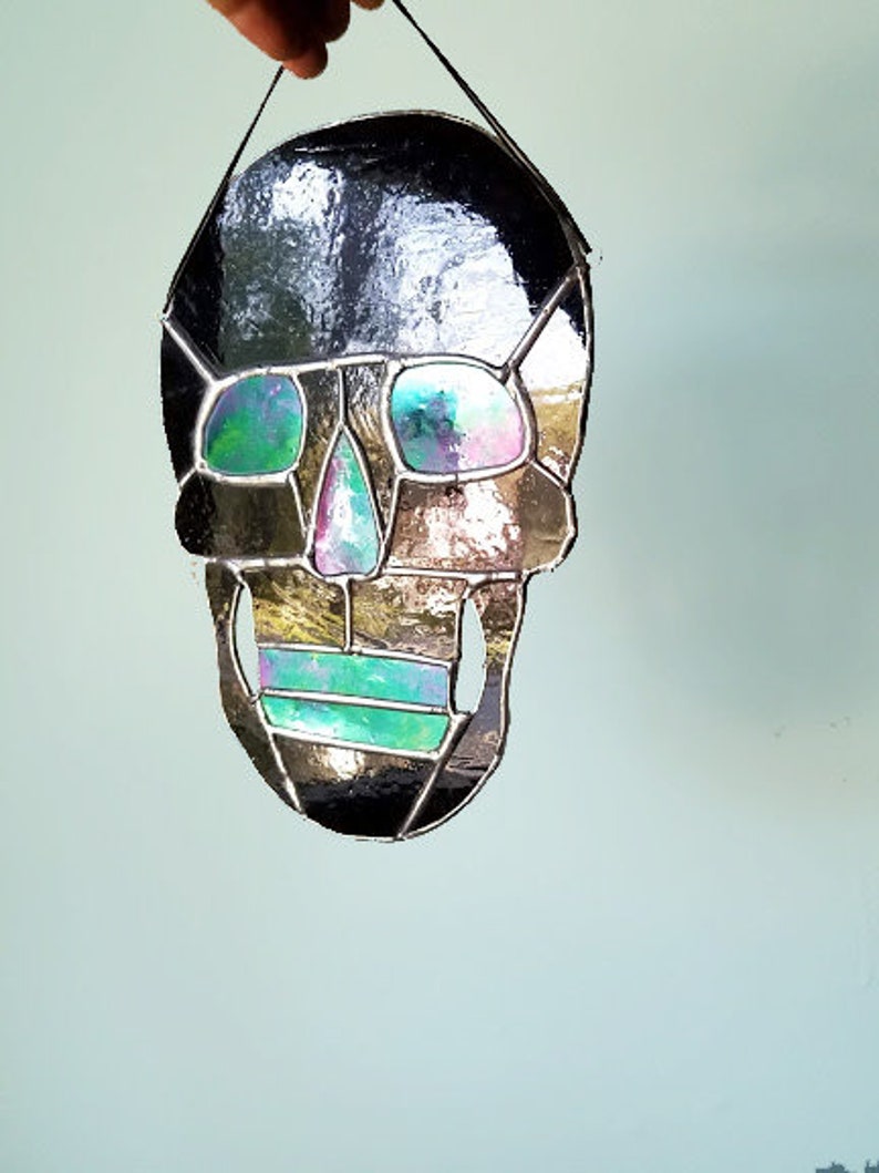 Mini Skull Stained Glass Hanging Stained Glass Made to Order image 6