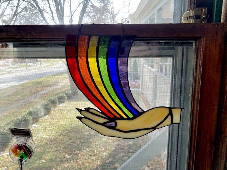 Rainbow Maker Corner Sun Catcher Handmade Stained Glass Hand Art Made to Order image 2