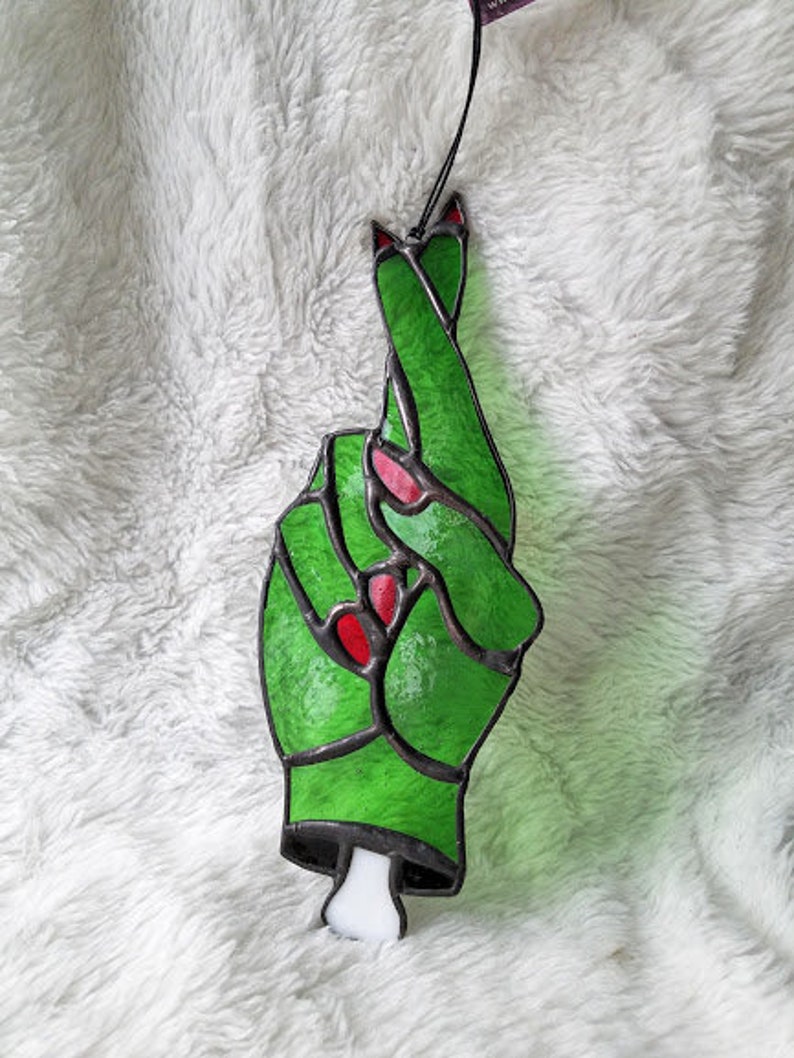 Fingers Crossed Witch Hand Sun Catcher Stained Glass Made to Order image 4