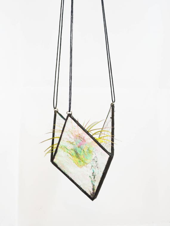 Iridescent Glass Air Plant Dangler - Handmade Stained Glass Plant Holder