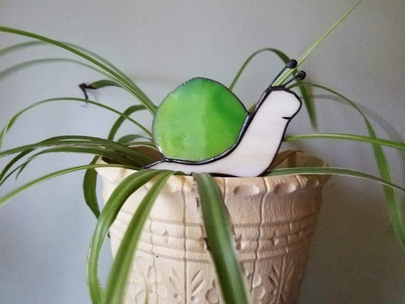 Snail Plant Stake Stained Glass Planter Accessory Made to Order image 1