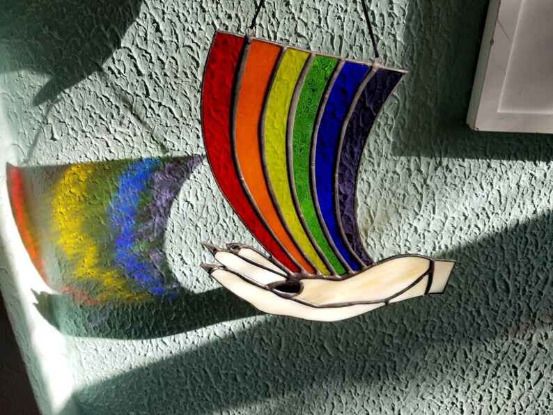 Rainbow Maker Corner Sun Catcher Handmade Stained Glass Hand Art Made to Order image 1