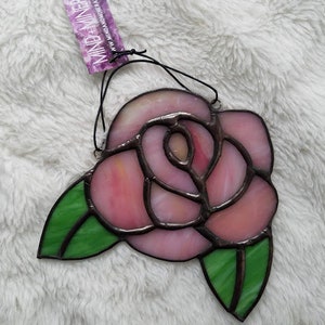 Stained Glass Rose Blossom Sun Catcher Pink or Red Flower Petals Handmade Made to Order VDAY DEADLINE FEB 1 image 3