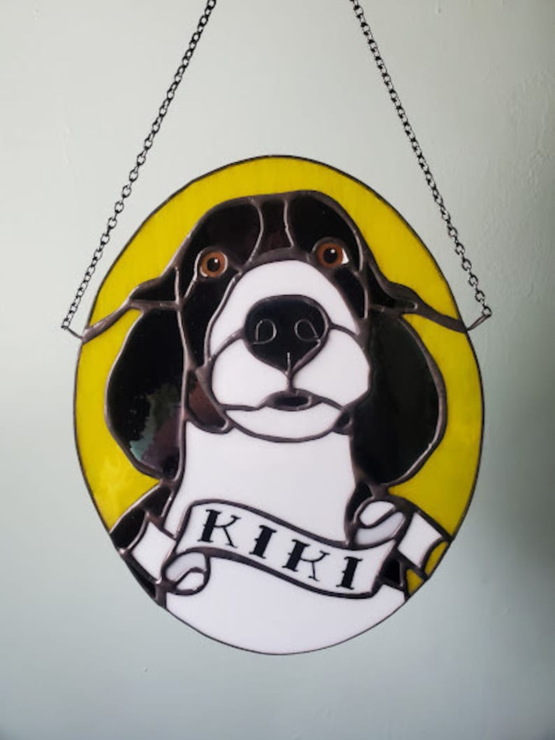 Custom Pet Portrait Deluxe, One of a Kind Stained Glass Sun Catcher Pet Memorial Made to Order image 2