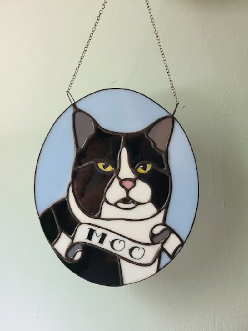 Custom Pet Portrait Deluxe, One of a Kind Stained Glass Sun Catcher Pet Memorial Made to Order image 1