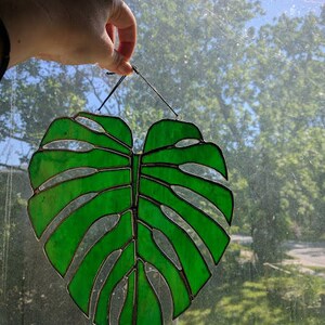 Iridescent Monstera Palm Leaf Handmade Stained Glass Sun Catcher Made to Order image 5