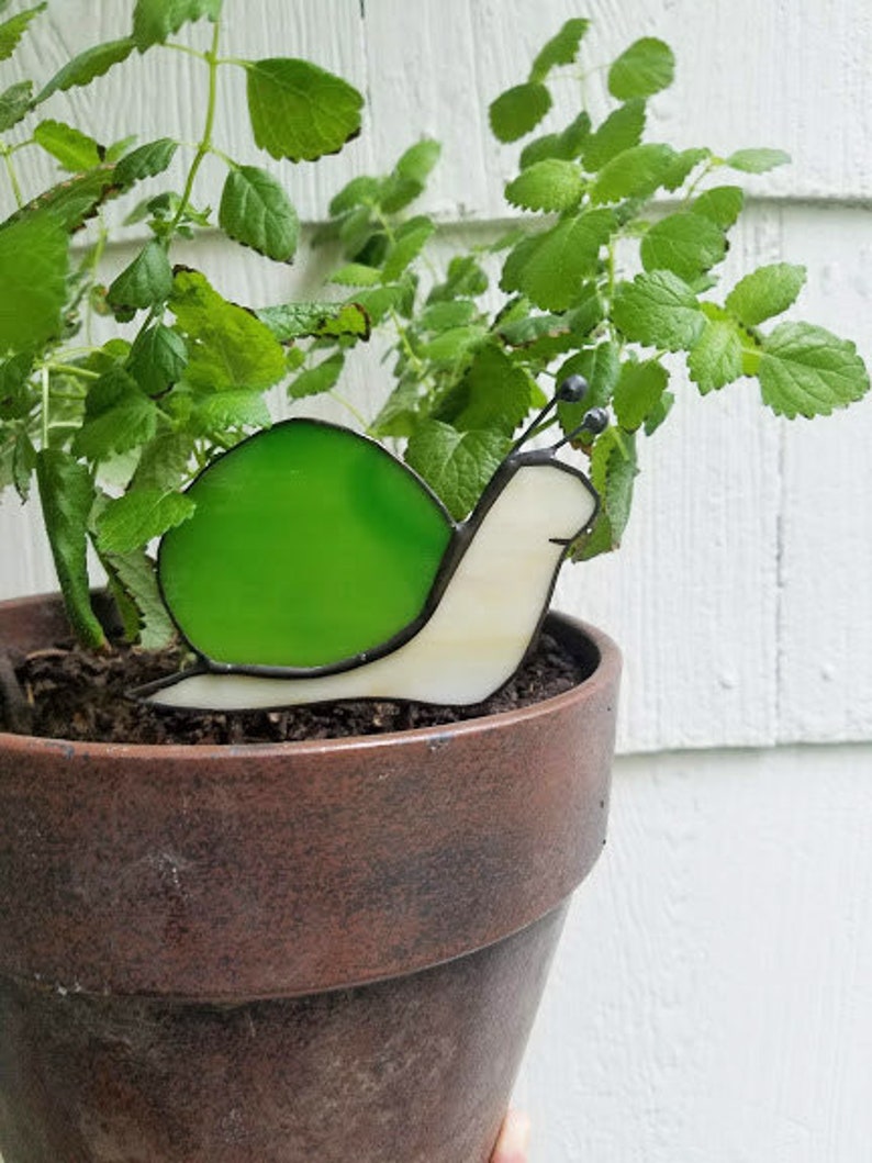 Snail Plant Stake Stained Glass Planter Accessory Made to Order image 5