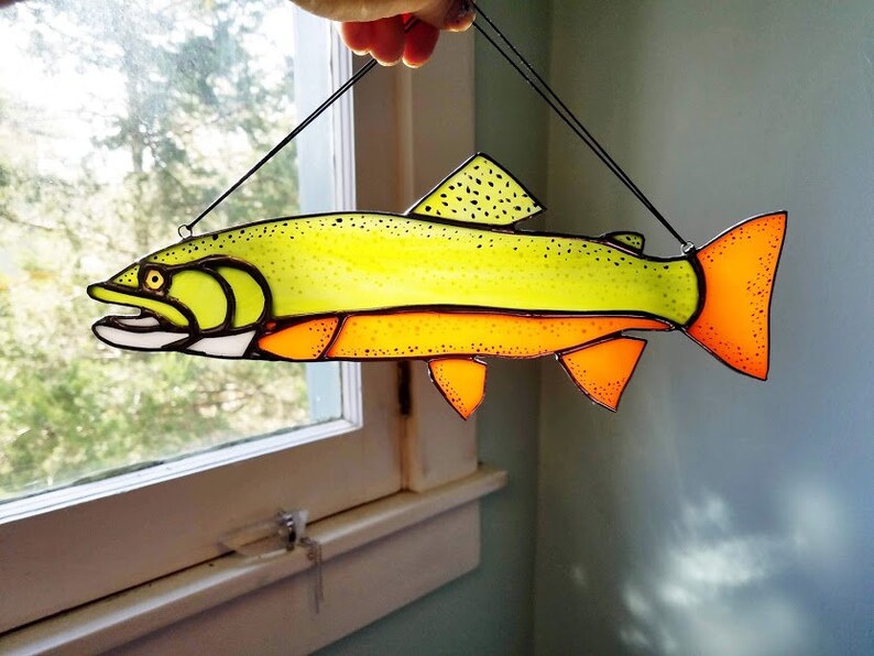 Stained Glass Trout Handmade Sun Catcher Rainbow Trout Etsy