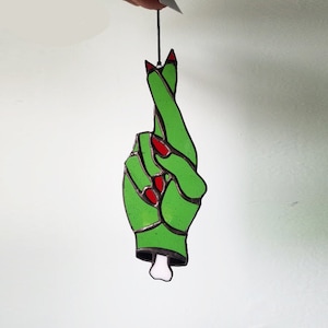 Fingers Crossed Witch Hand Sun Catcher Stained Glass Made to Order image 1