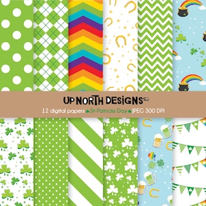St Patricks Day Digital Paper St Patricks Graphics Set Clover Pattern Pot of Gold Rainbow Digital Paper Personal and Commercial Use