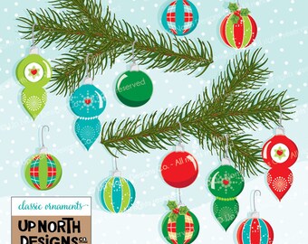 Classic Christmas Ornaments Clip Art Illustration Set Personal and Commercial Use