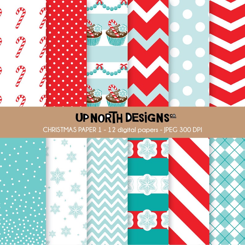 Christmas Paper 1 Digital Paper With Cupcakes and Snowflakes Personal and Commercial Use image 1