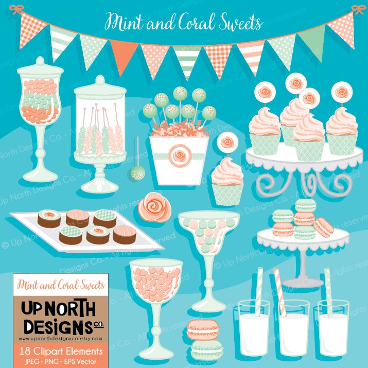 Sweet Table Clipart Mint and Coral Clip Art Dessert Clipart Etsy