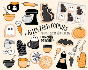 Halloween cookie clipart hand drawn cat cookie and pumpkin ghost for all your creative Halloween projects invitations and decorations