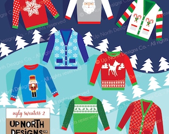 Ugly Sweater Clip Art Illustration Holiday Ugly Sweaters Personal and Commercial Use Holiday Sweaters Set 2