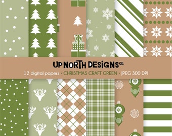 Christmas Craft Green Paper Set Digital Paper Personal and Commercial Use