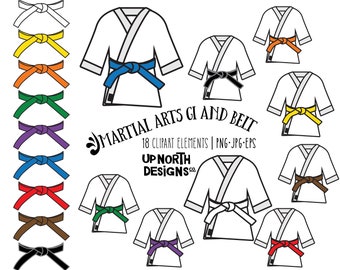 Martial arts GI and belt clipart for karate jiu jitsu taekwondo judo black belt clipart