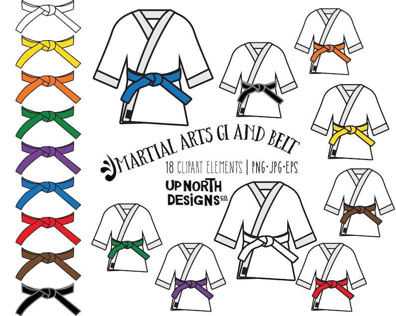Martial Arts GI and Belt Clipart for Karate Jiu Jitsu Taekwondo Judo