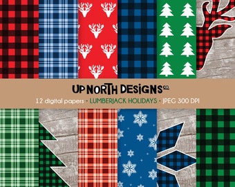 Lumberjack Digital paper Holidays Rustic Christmas Lumberjack Scrapbook Paper Personal and Commercial Use