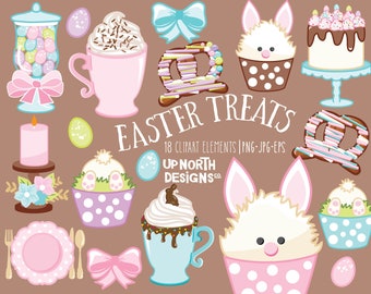 Easter clipart includes the cutest bunny cupcakes and bunny butt cupcakes decadent hot chocolates a coulis cake and gourmet pretzels