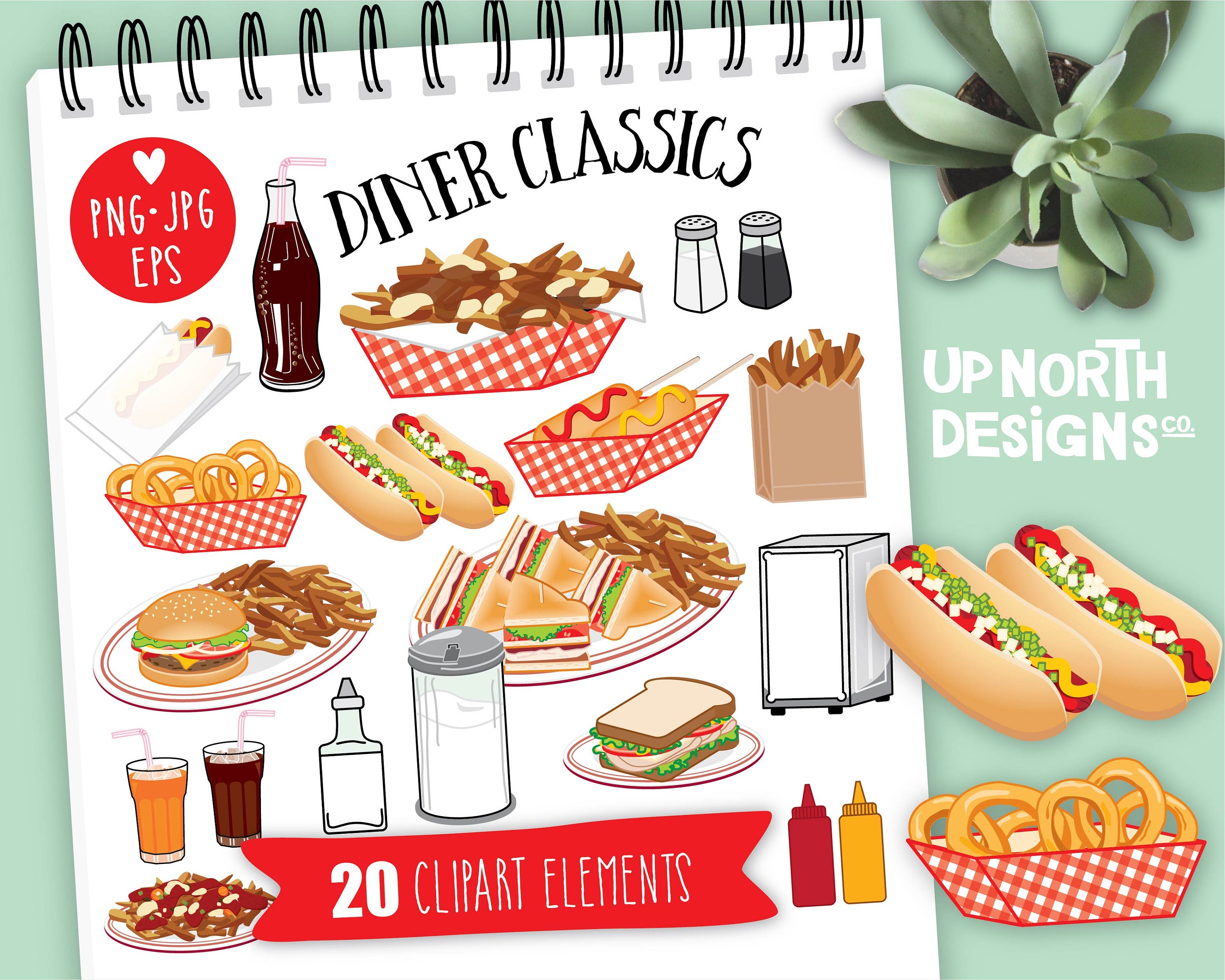 Diner Clipart Club Sandwich Onion Rings Poutine Clipart Fast Etsy
