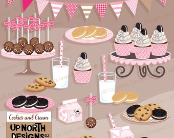 Cookies And Cream Clipart Chocolate Chip Cookie Clipart Cookies N Cream ClipArt Cake Pop and cupcake Personal and Commercial Use