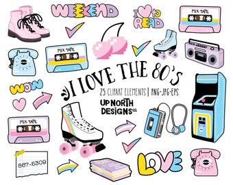 80's clipart I love the 80's mix tapes with headphones and roller skates video game arcades and all the bright colours