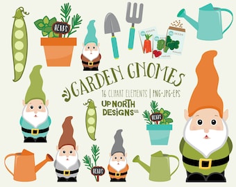 Garden Gnomes clipart gardening watering herb plants and seeds clipart gnome illustrations