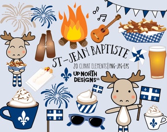 Fête de la St-Jean Baptiste Illustrations Clipart Célébration du 24 juin autour du feu avec la musique Québécoise et une petite frette