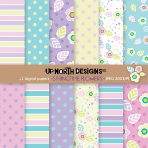 Springtime Flower Digital Paper Floral Scrapbooking Paper Spring Digital Paper Pastel flowers and leaves Personal and Commercial Use